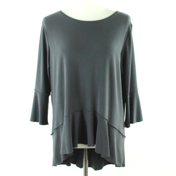 Simpli Canada Dove Grey Boatneck Ruffle Trim High Low Tunic Top 12 - Picture 1 of 5